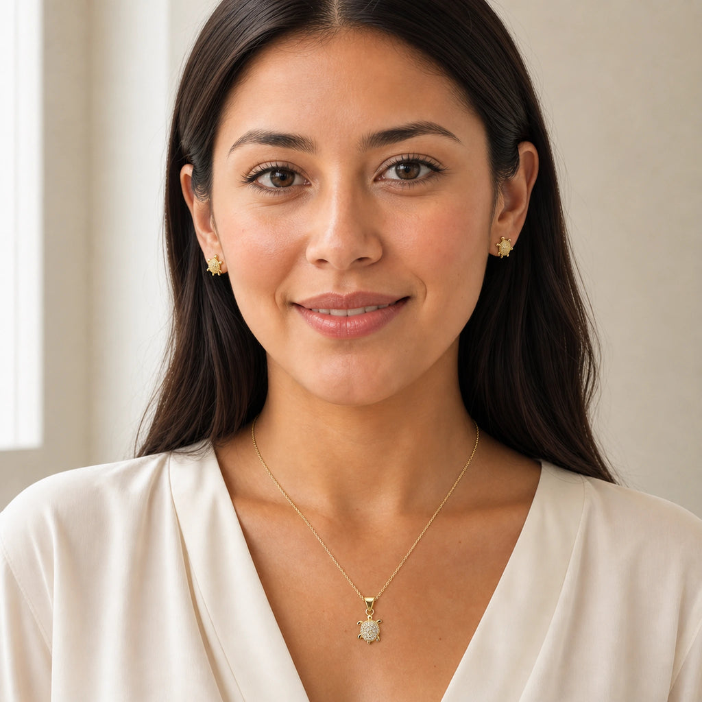 Set Tortuga puesto: collar y aretes.