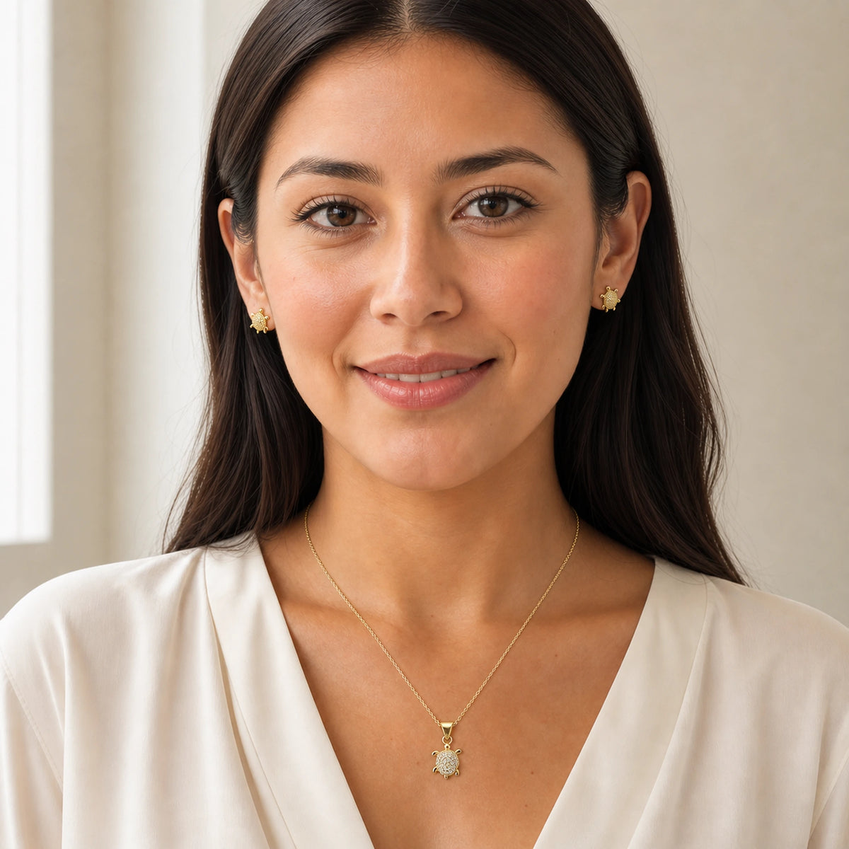Set Tortuga puesto: collar y aretes.